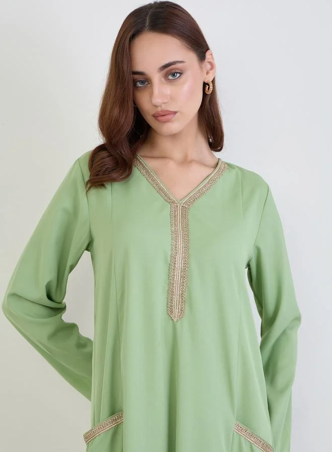 Amirah Women Green A-Line Jalabiya with Pockets